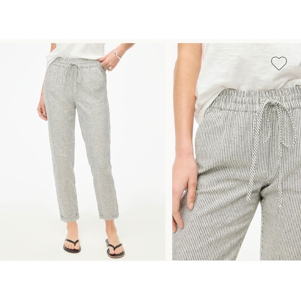 J.Crew Seaside Pants Womens 4 Linen Cotton Blend Stripe Drawstring Tapered Black